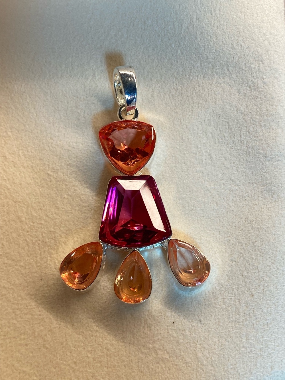925 Sterling Silver Pink & Peach Multi-Stone Pendant 5cm